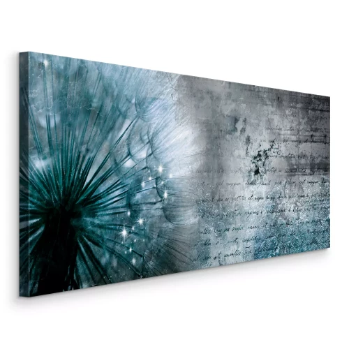 Tableau  Pissenlit turquoise et gris avec effet pailleté