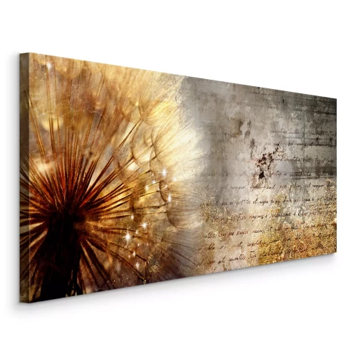 Tableau  Pissenlit au soleil sur fond typographique