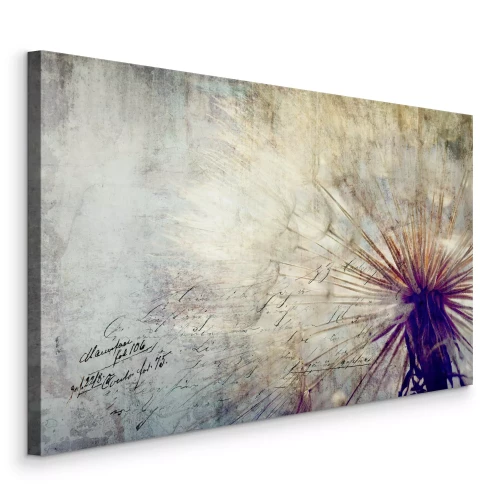 Tableau  Pissenlit beige à effet vieilli et texte