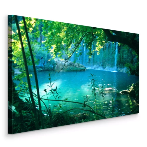 Tableau  Une cascade turquoise paradisiaque dans un cadre paisible