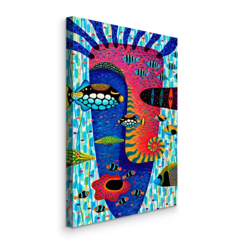 Tableau  Abstraction colorée avec poissons et récif corallien