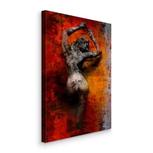 Tableau  Une image expressive d'une figure féminine dans des tons de rouge