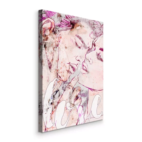 Tableau  Portrait en bande dessinée d'une femme et d'un homme qui s'embrassent