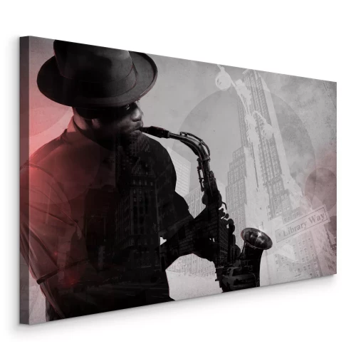 Tableau  Le saxophoniste et le panorama urbain