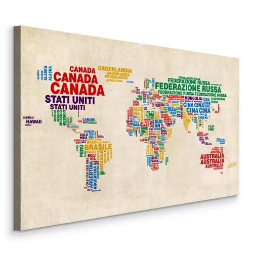 Tableau  Une carte du monde colorée, composée de légendes de pays en italien.