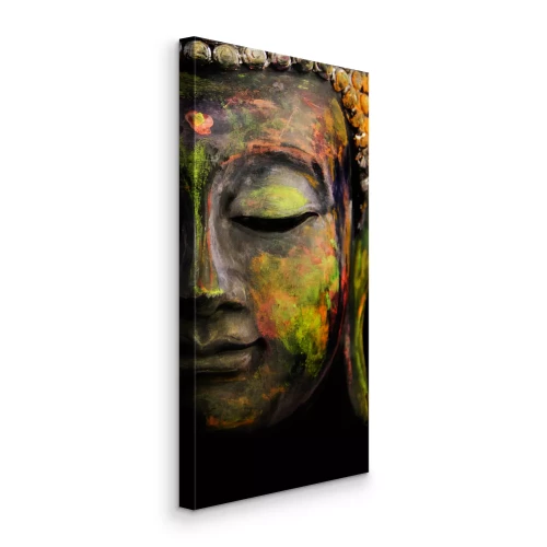 Tableau  Demi-profil vertical de Bouddha en couleurs vertes et jaunes