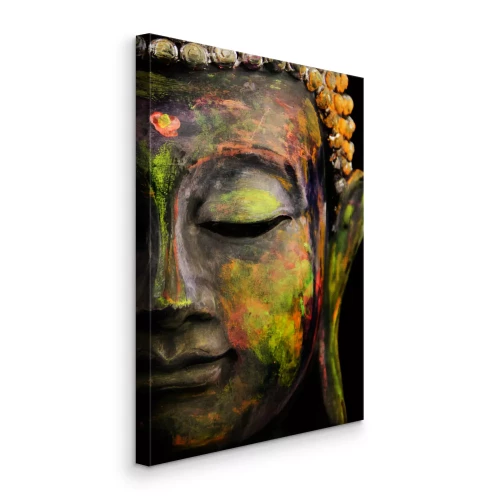Tableau  Demi-profil de Bouddha en couleurs vertes et jaunes