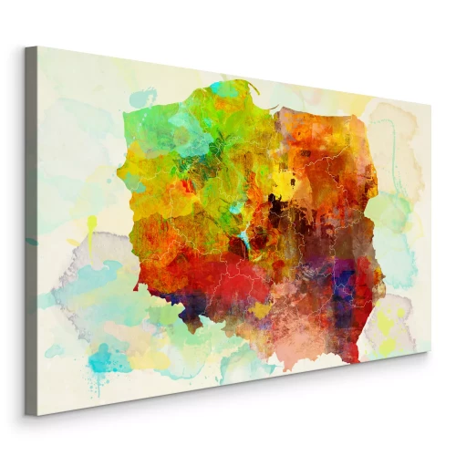 Tableau  Carte artistique de la Pologne avec les frontières des voïvodies indiquées.