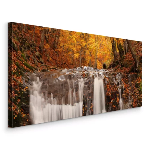 Tableau  Cascade forestière dans un décor automnal