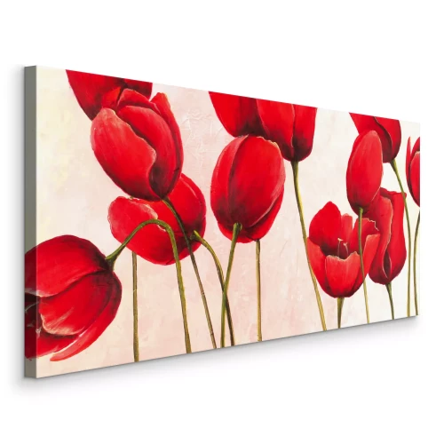 Tableau  Un tableau en gros plan de tulipes rouges