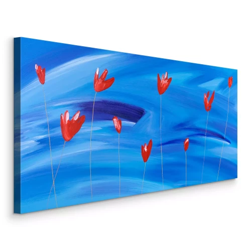 Tableau  Tulipes rouges abstraites sur fond bleu