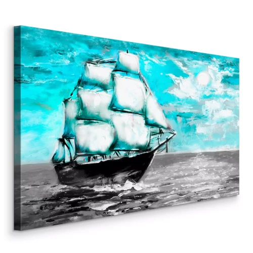 Tableau  Un voilier aux allures de tableau, en mer sous un ciel turquoise