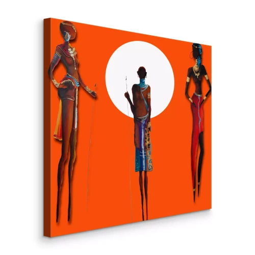 Tableau  Silhouettes africaines colorées sur fond orange