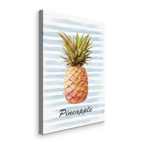 Tableau  Ananas sur fond bleu à rayures