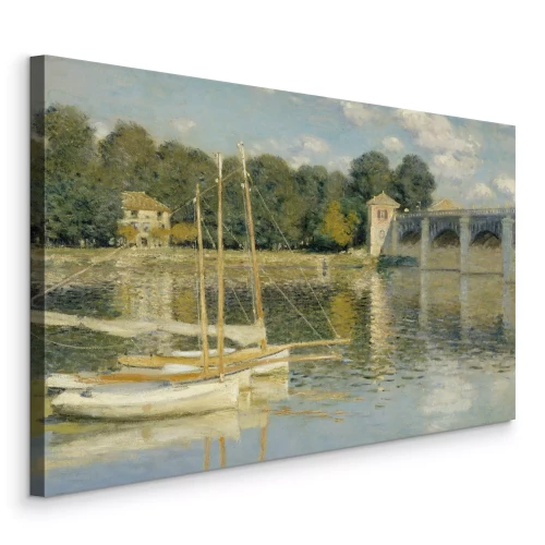 Tableau  Des bateaux pittoresques sur la rivière avec vue sur le pont historique