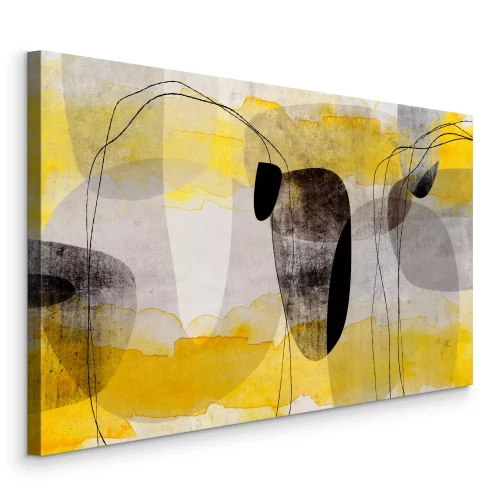 Tableau  Abstraction jaune et noire aux formes géométriques