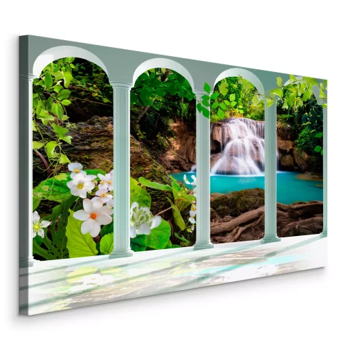 Tableau  La cascade paradisiaque derrière les colonnes