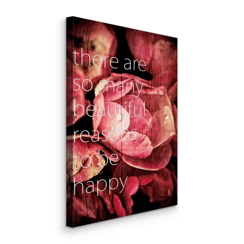 Tableau  Des fleurs roses accompagnées d'une citation sur le bonheur