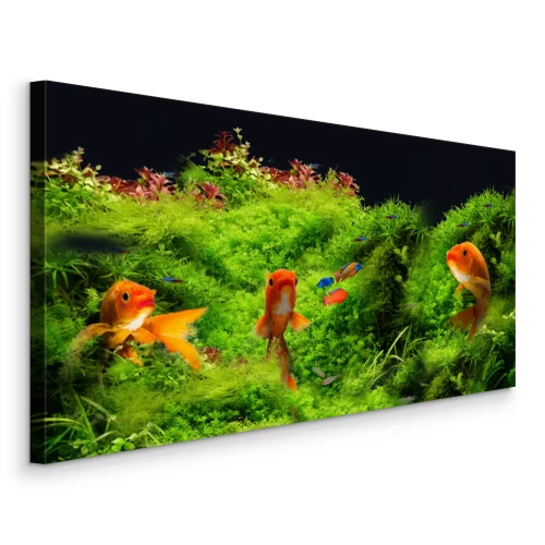 Tableau  Poissons rouges sur fond de plantes vertes sous-marines