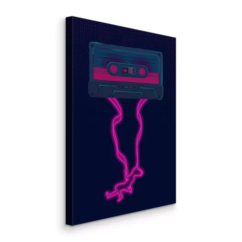 Tableau  Cassette audio sous lumière néon