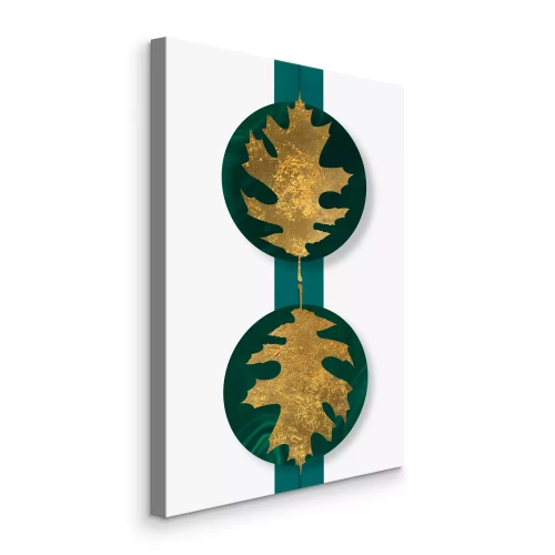 Tableau  Feuilles dorées sur des formes rondes et vertes