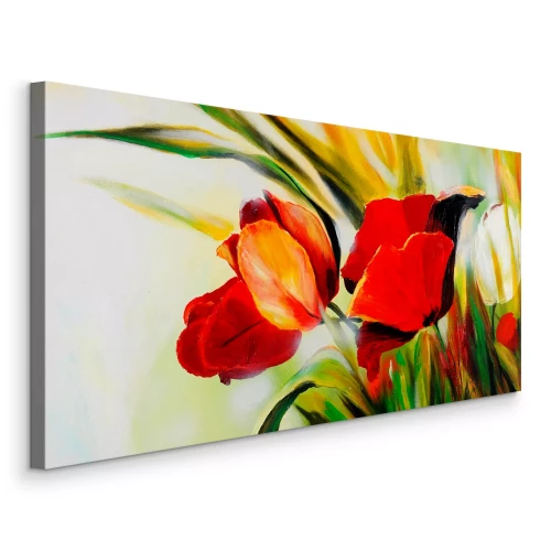 Tableau  Tulipes aux allures de tableau, dans des tons rouges chauds
