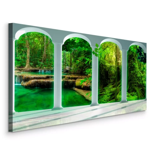 Tableau  Cascades et verdure derrière la colonnade