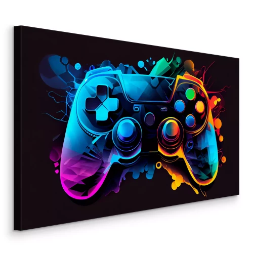 Tableau  Manette de jeu colorée sur fond noir
