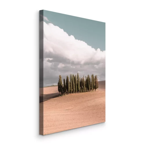 Tableau  Des cyprès sur une colline sous un ciel lumineux