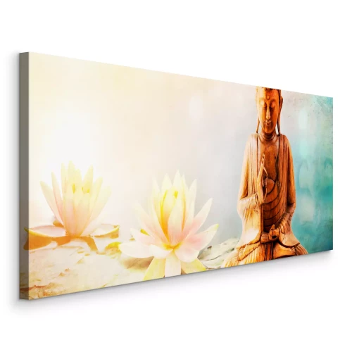 Tableau  Bouddha méditant près de fleurs de lotus