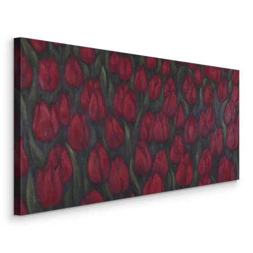 Tableau  Un champ de tulipes rouge foncé dans un style pictural