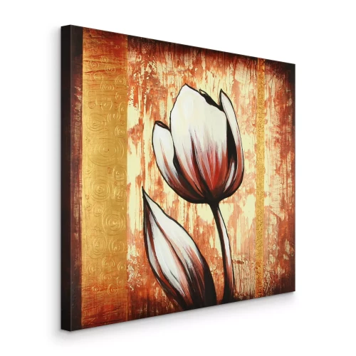 Tableau  Une tulipe unique sur un fond à motif doré décoratif