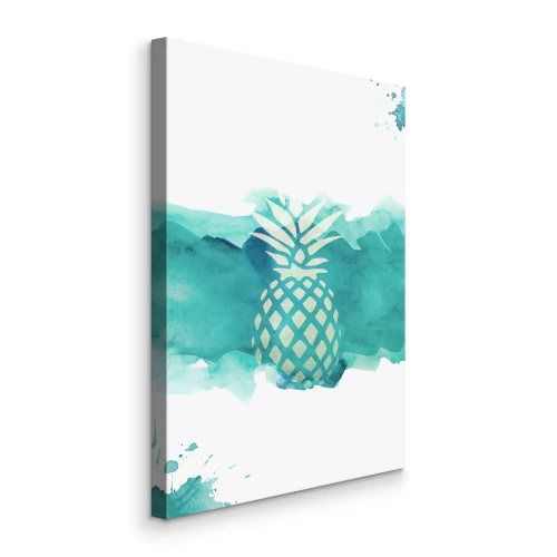 Tableau  Ananas sur fond aquarelle turquoise