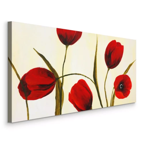 Tableau  Tulipes peintes en rouge avec des feuilles vertes
