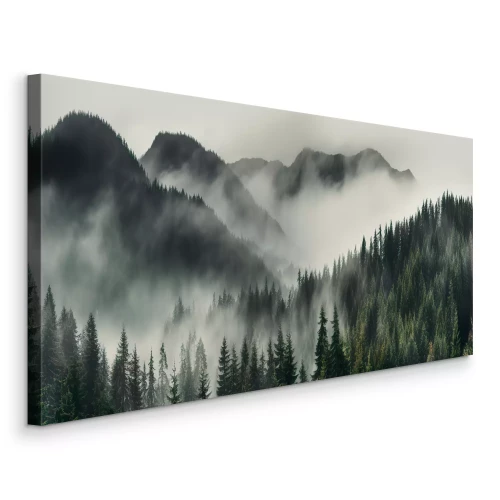 Tableau  Crêtes forestières de montagne enveloppées de brouillard