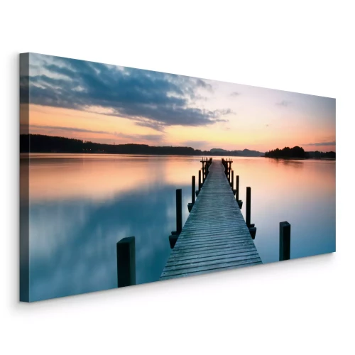 Tableau  Un ponton sur un lac calme au coucher du soleil