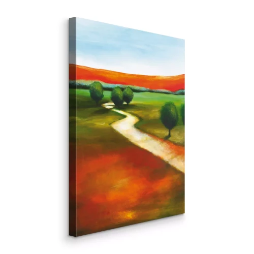 Tableau  Une route sinueuse traversant une prairie abstraite et pittoresque