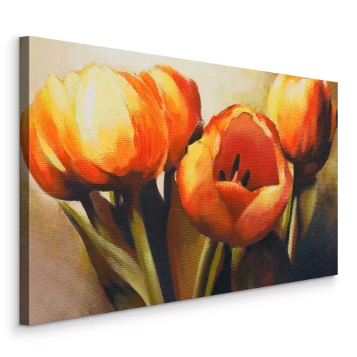 Tableau  Tulipes dans des tons orange et rouge, dans un style pictural