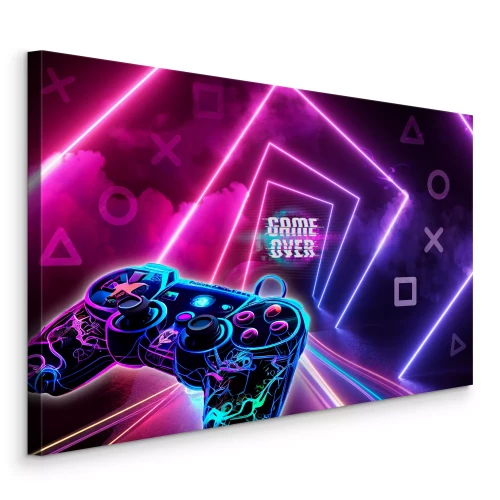 Tableau  Manette dans un décor cyberpunk aux lignes néon