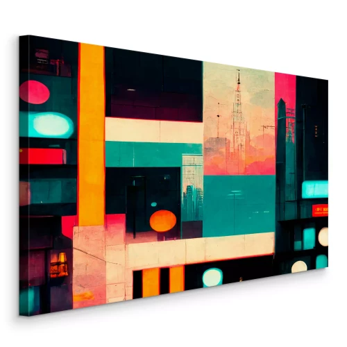Tableau  Une composition moderne avec un motif urbain et des néons