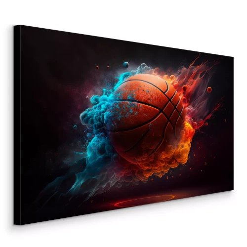 Tableau  Un match de basket-ball sous l'effet d'une explosion de fumée colorée