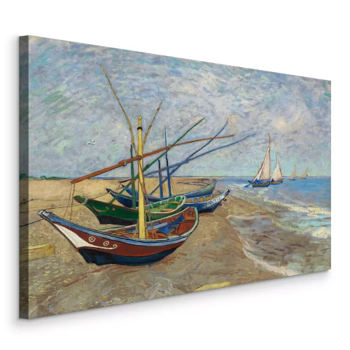 Tableau  Une plage tranquille au sable fin et aux bateaux en mer