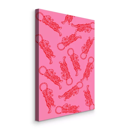 Tableau  Dessins de tigres rouges sur fond rose