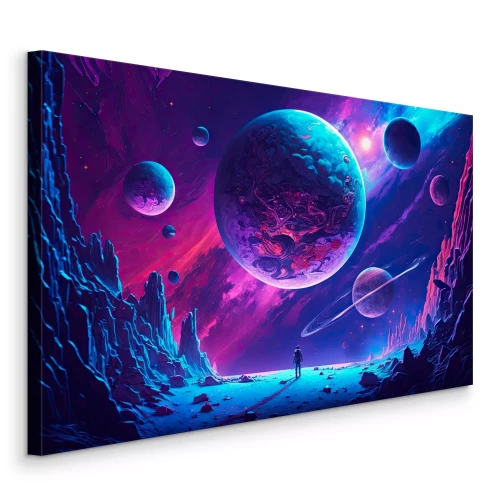 Tableau  Homme abstrait dans l'espace sur une planète rocheuse