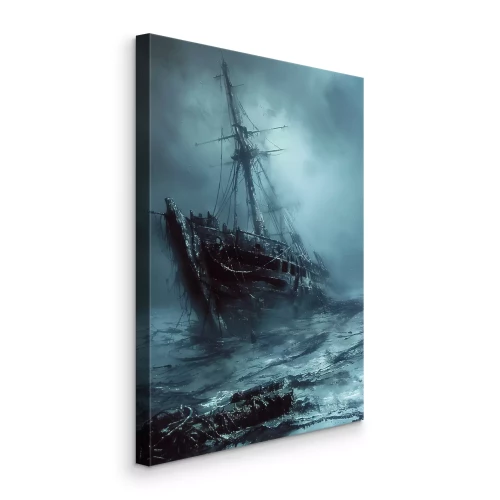 Tableau  Épave abandonnée sur une mer écumante