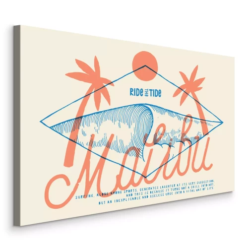 Tableau  Graphisme rétro surf avec un motif de vague et de palmier