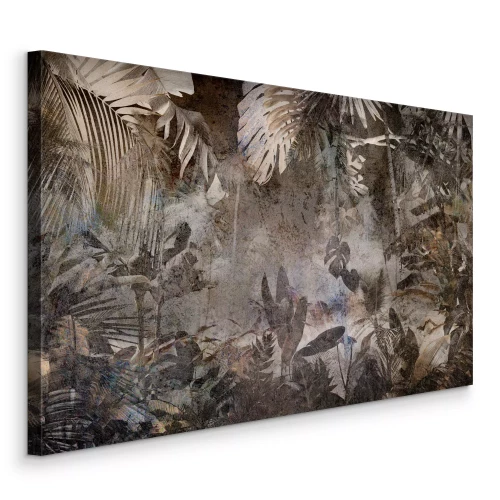 Tableau  Feuilles tropicales sur une surface texturée vieillie