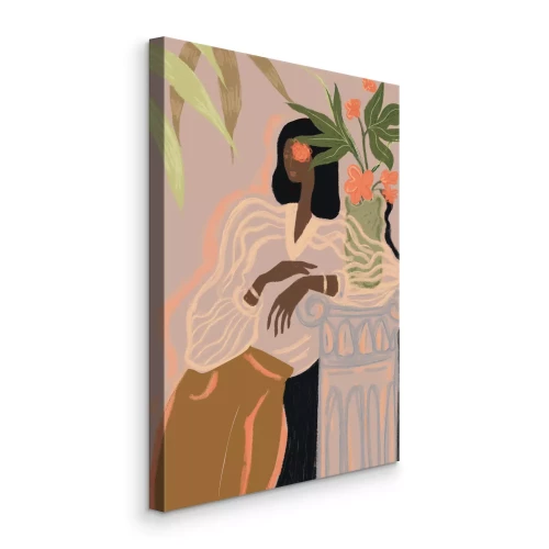 Tableau  Portrait illustré d'une femme appuyée contre une colonne