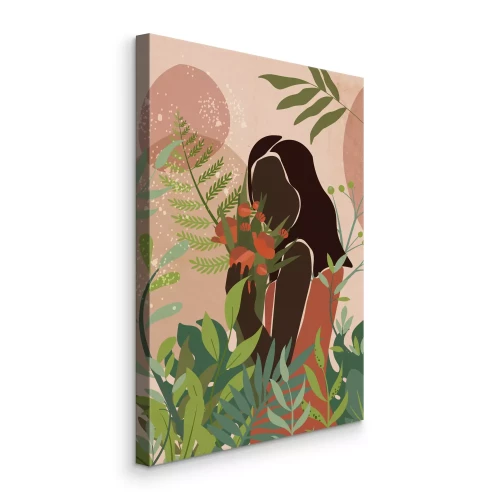 Tableau  Portrait illustré d'une femme entourée de verdure