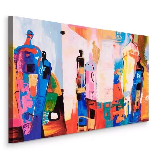 Tableau  Silhouettes géométriques dans une composition intense et multicolore